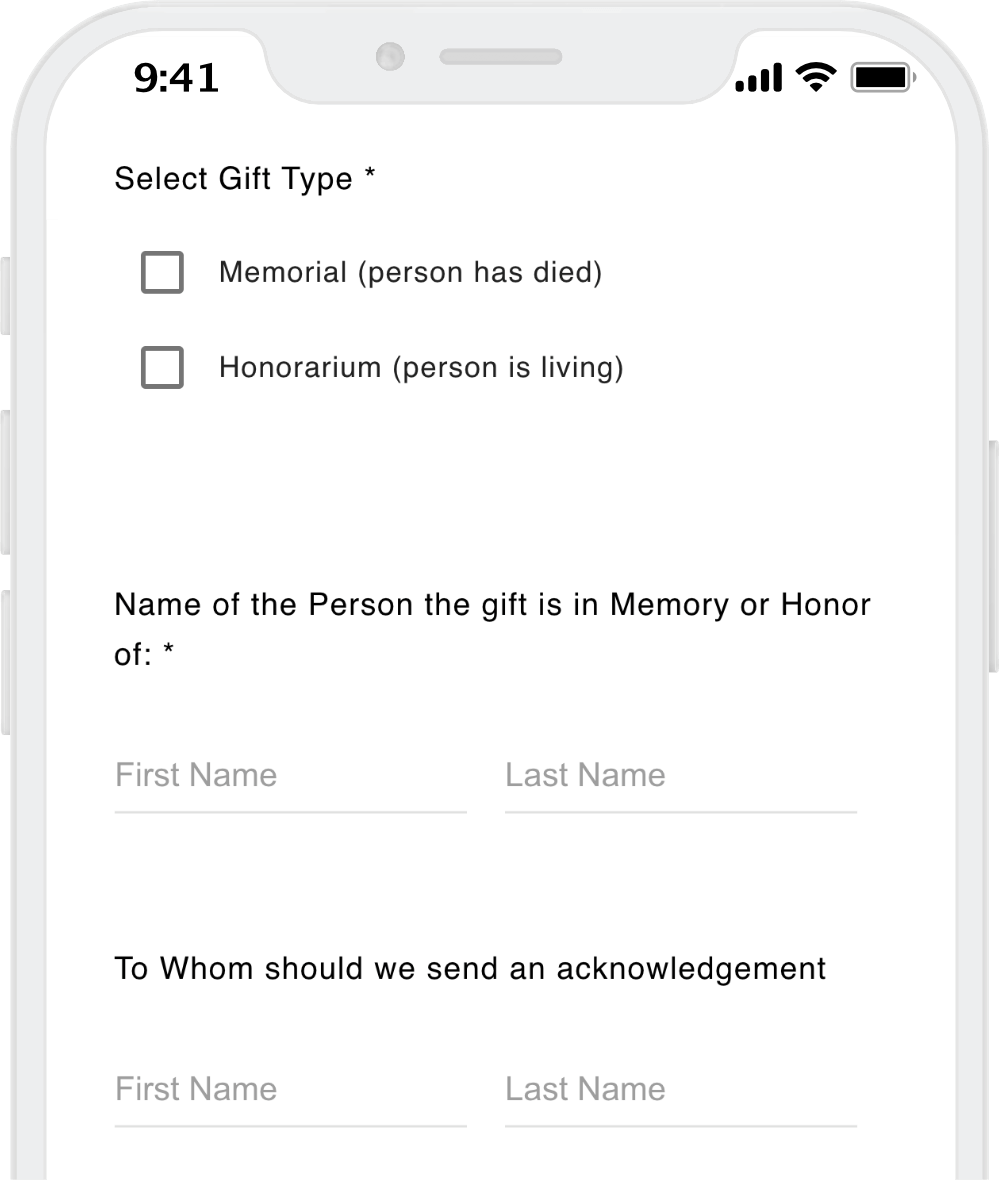 Custom Form Memorial and Honorarium Gifts