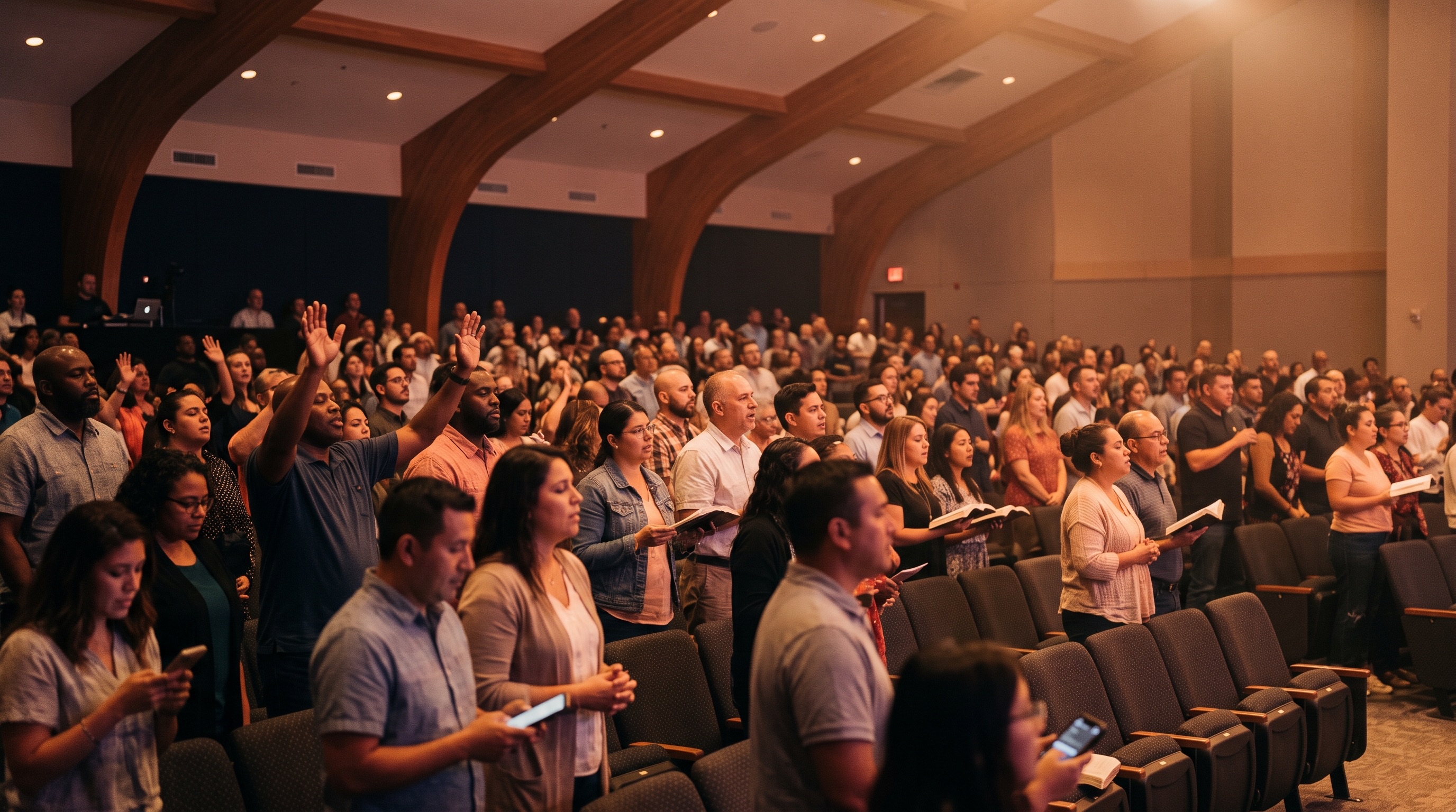 Congregation in warm worship room