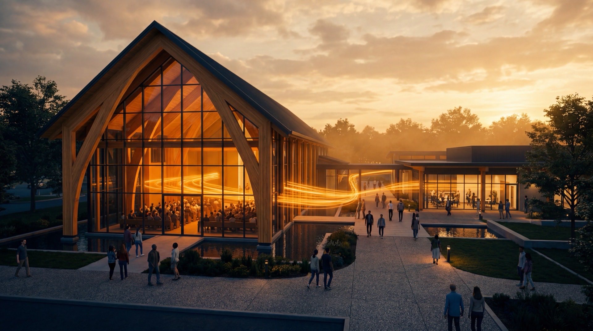 Modern church environment with connected technology atmosphere