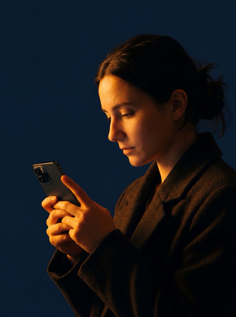 Person giving on phone with warm amber glow