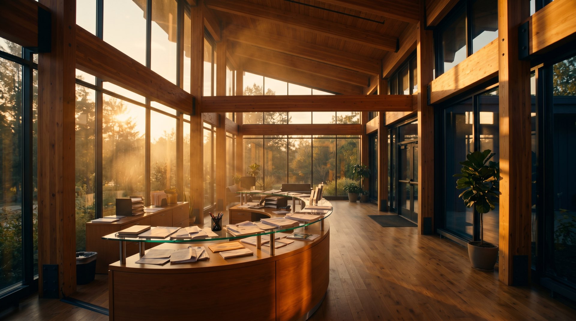 Warm church office with golden light illuminating donor communication materials