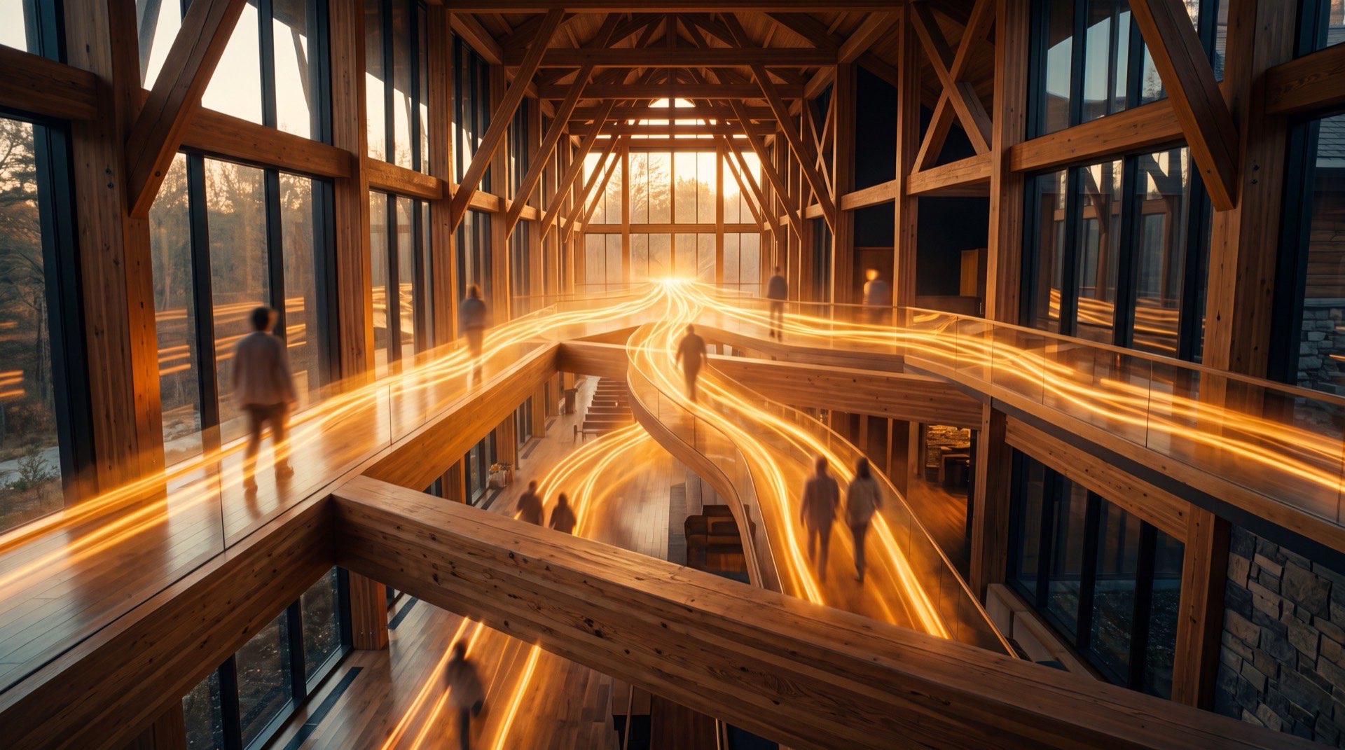 Warm church atrium with golden light splitting into multiple paths representing multi-fund giving